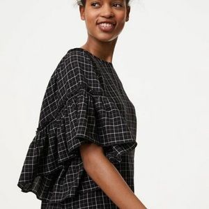 Ann Taylor Loft Cascade Sleeve Blouse Top Plaid